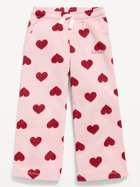 Printed Logo-Graphic Wide-Leg Sweatpants for Toddler Girls - Red Hearts