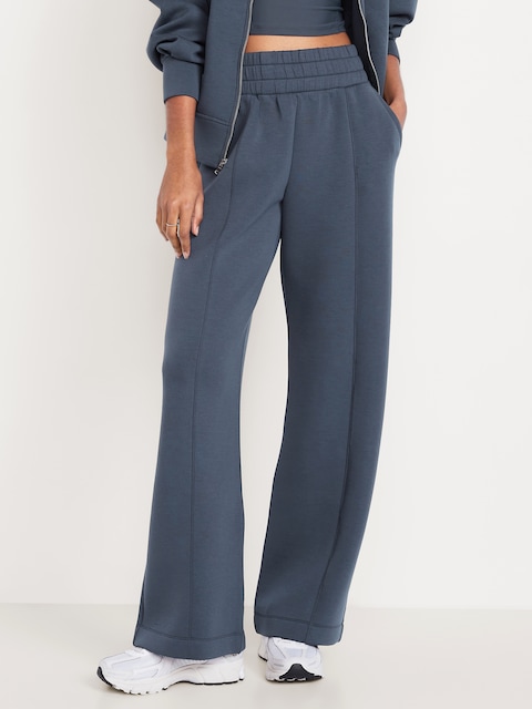 High-Waisted Bounce Fleece Wide-Leg Sweatpants - Dusk Navy
