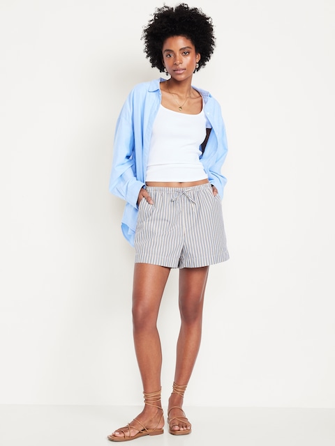 High-Waisted Poplin Pull-On Shorts -- 3.5-inch inseam - Blue Stripe