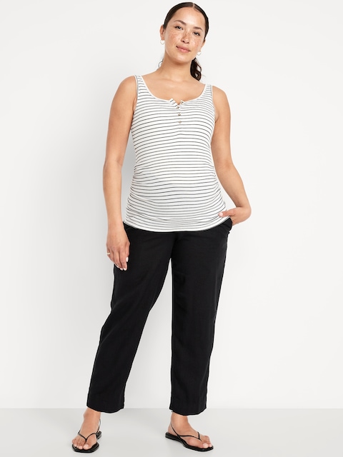 Maternity Rollover Waist Linen Pant - Black Jack