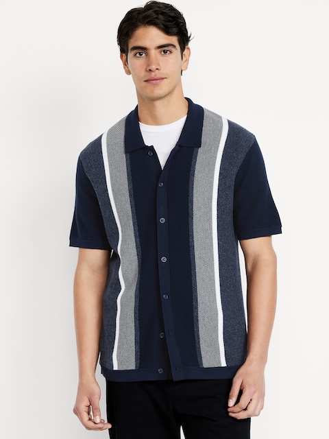 Button-Down Striped Polo - Navy Stripe