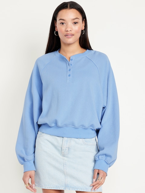 SoComfy Oversized Button-Front Sweatshirt - Lighthouse