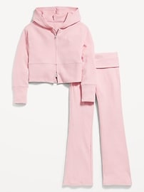 Image number 4 showing, CozePlush Zip Hoodie and Flare-Leg Pants Set for Girls