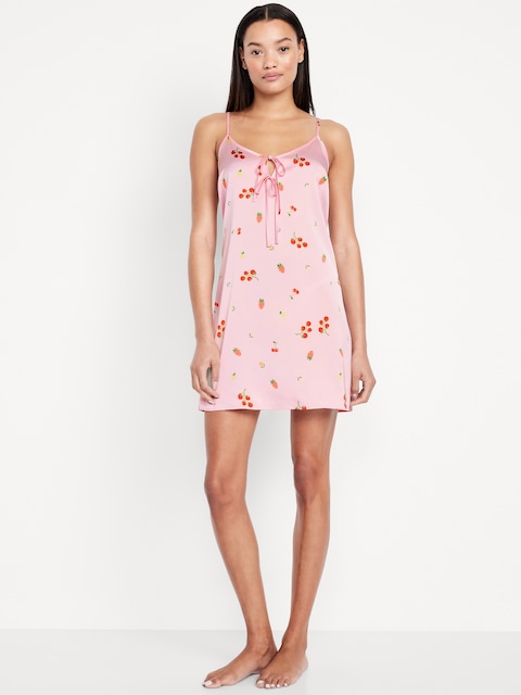 Tie-Front Satin Nightgown - Fruit Smoothie Pink