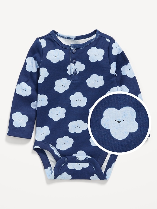 Image number 1 showing, Printed Long-Sleeve Henley Bodysuit for Baby
