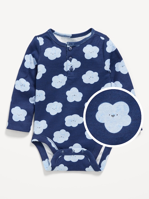 Printed Long-Sleeve Henley Bodysuit for Baby - Clouds