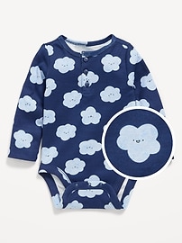 Image number 1 showing, Printed Long-Sleeve Henley Bodysuit for Baby
