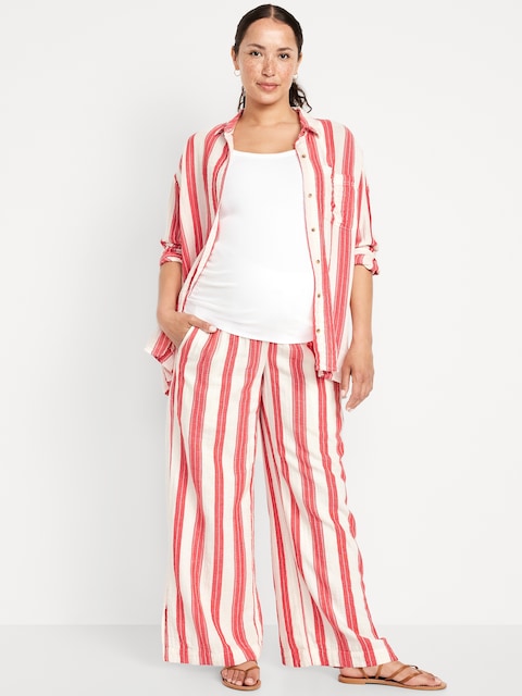 Maternity Rollover Waist Crinkle Gauze Super Wide-Leg Pants - Scotty Red