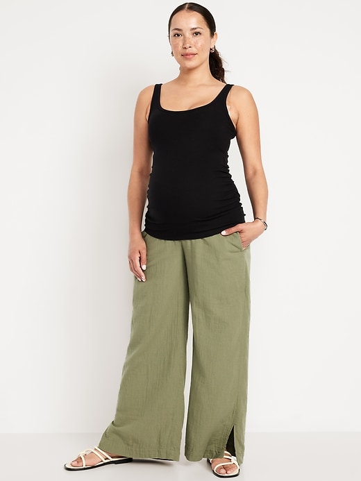Image number 1 showing, Maternity Rollover Waist Crinkle Gauze Wide-Leg Pants