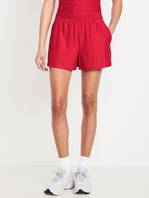 High-Waisted CloudMotion Shorts -- 3-inch inseam - Sanguine