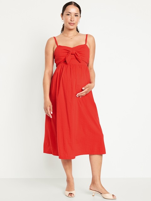 Maternity Knot-Front Fit & Flare Seersucker Dress