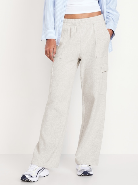 High-Waisted SoComfy Cargo Wide-Leg Sweatpants - Light Heather Gray