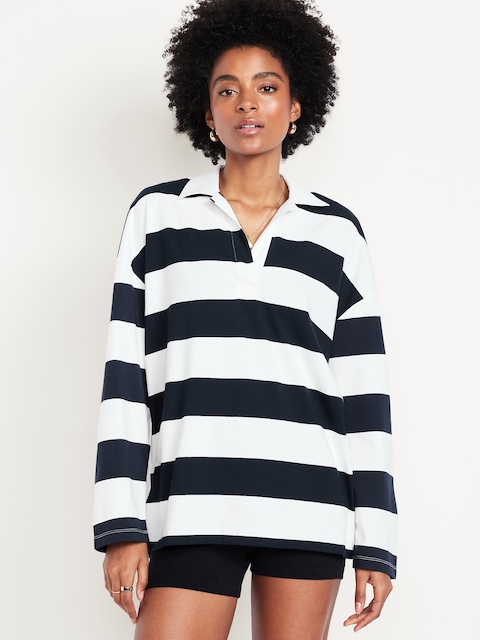 Oversized Rugby Polo - Navy Stripe