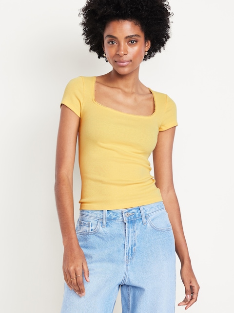 Square-Neck Ribbed T-Shirt - Prince Buttercup