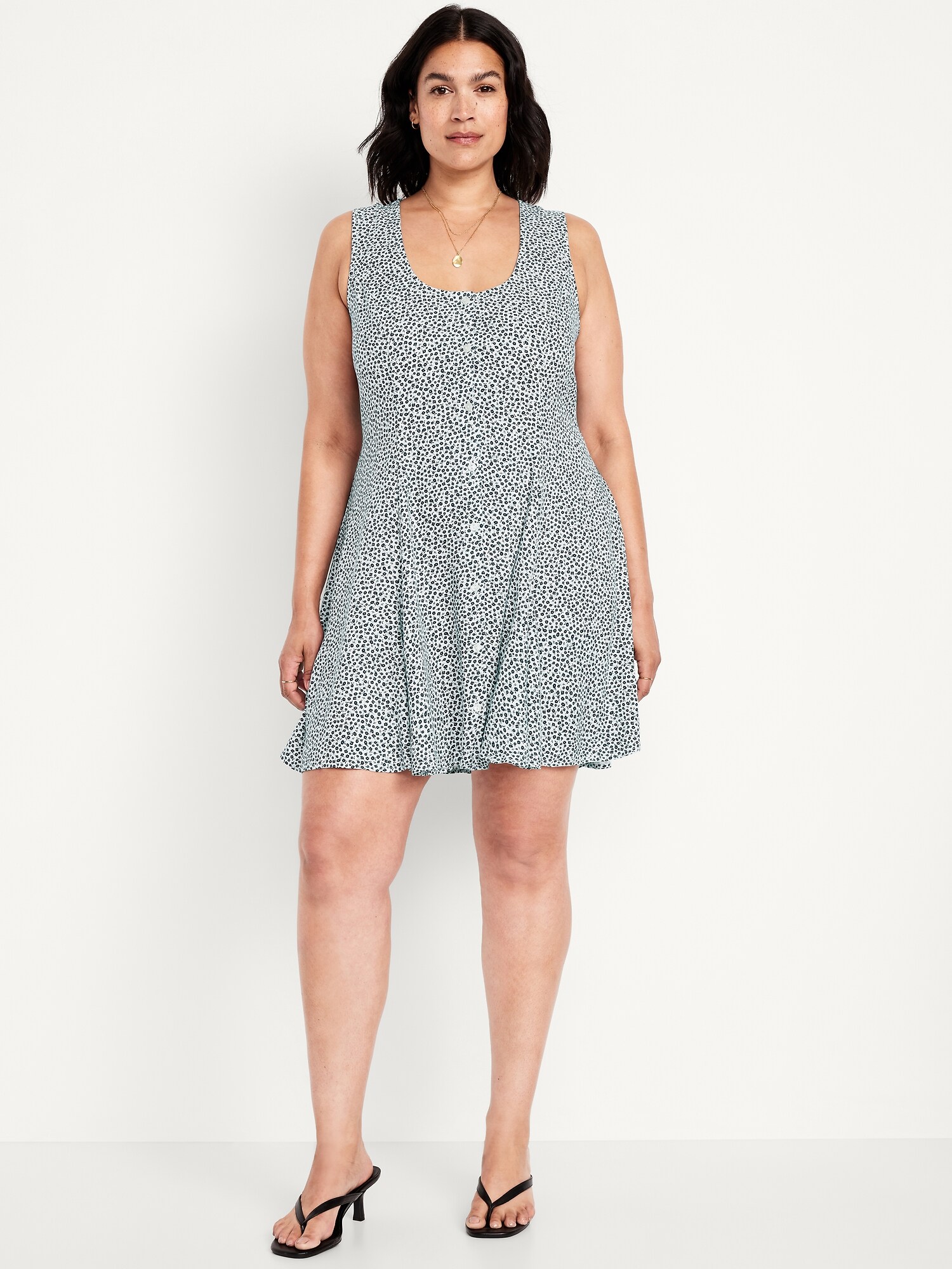 Женское платье Old Navy Fit & Flare Crepe Button-Front Mini, цвет: Чёрный с принтом — фото 6