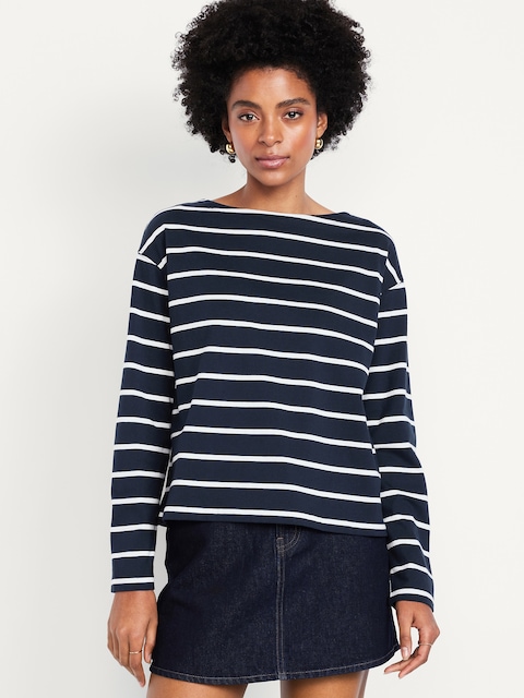 Long-Sleeve Mariner Loose T-Shirt - Navy Stripe