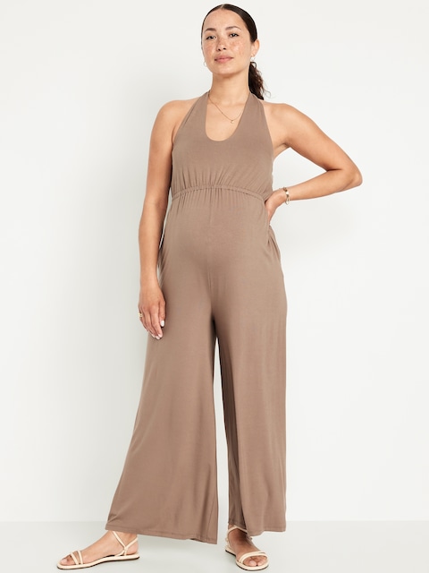 Maternity Waist-Defined Halter Jumpsuit - Sedimentary