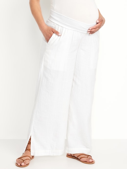 Image number 3 showing, Maternity Rollover Waist Crinkle Gauze Wide-Leg Pants