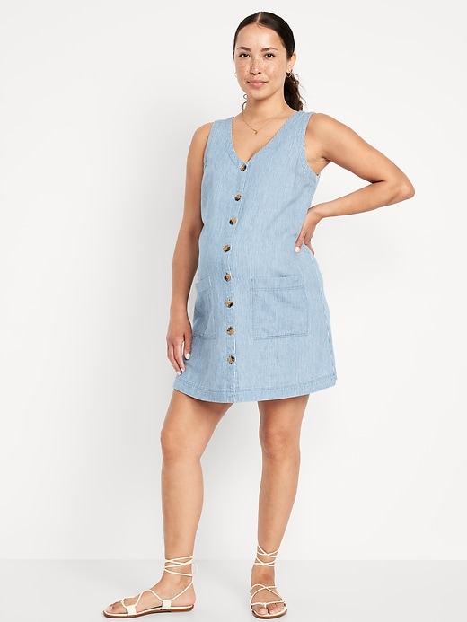 Image number 1 showing, Maternity Sleeveless Jean Mini Dress