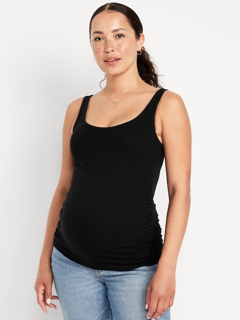 Maternity Scoop-Neck Ribbed Tank Top - Black Jack