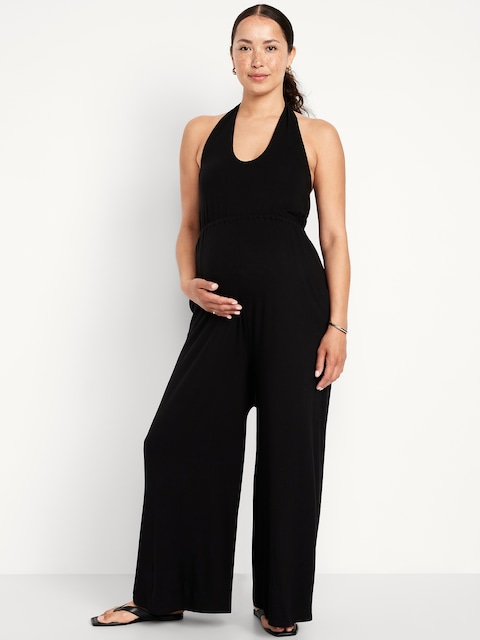 Maternity Waist-Defined Halter Jumpsuit - Black Jack