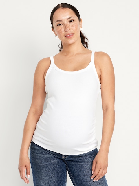 Maternity Ribbed Cami Tank Top - White Lilies