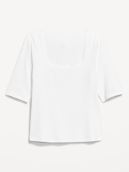 Image number 8 showing, Fitted Double-Layer Elbow-Sleeve Scoop-Neck Top