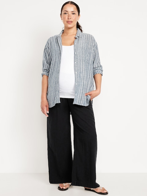 Maternity Rollover Waist Crinkle Gauze Wide-Leg Pants - Black Jack