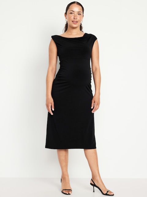 The Occasion by Old Navy Maternity Asymmetrical Shoulder Maxi Dress - Black Jack