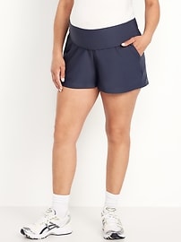 Image number 1 showing, Maternity Rollover-Waist PowerSoft Shorts -- 3-inch inseam