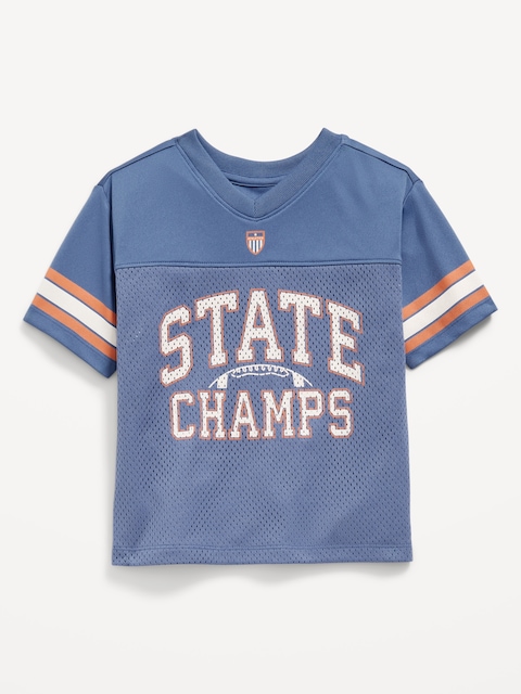 Oversized Mesh Graphic Football T-Shirt for Toddler Boys - Cowboy Blue