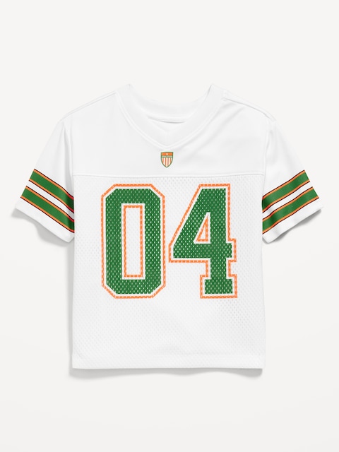 Oversized Mesh Graphic Football T-Shirt for Toddler Boys - Calla Lily White