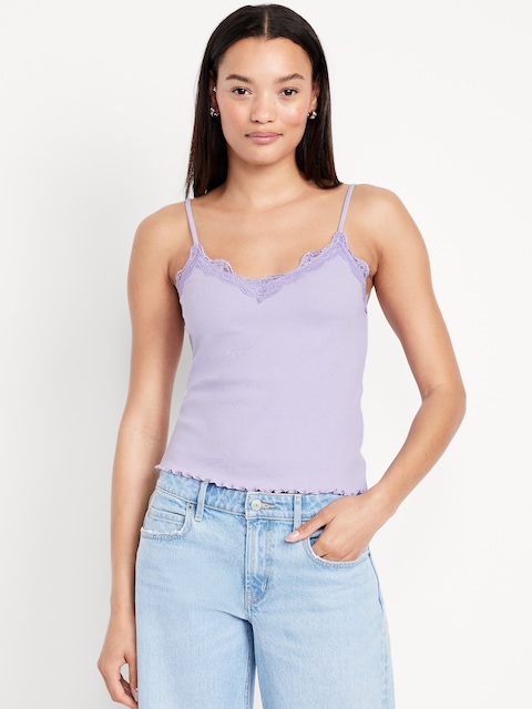 Lace-Trim Cami Tank Top - Lavender Haven