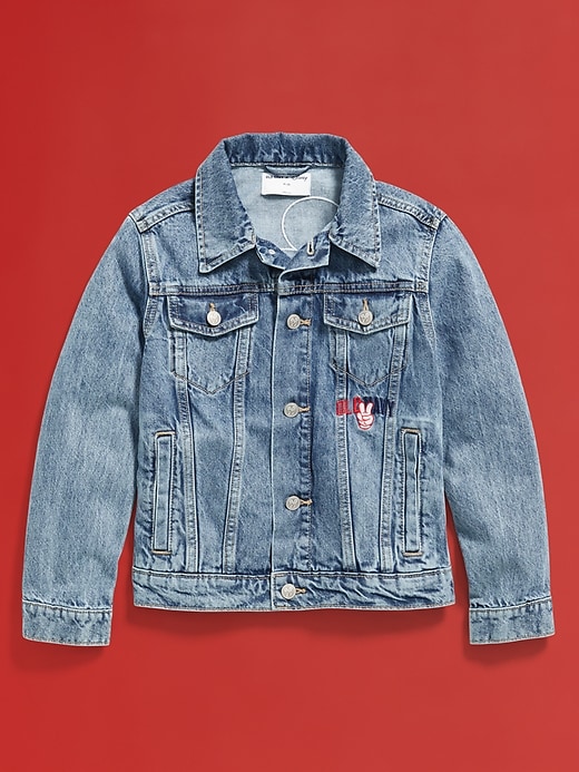 Image number 3 showing, Old Navy x Disney© Mickey Mouse Gender-Neutral Logo-Graphic Jean Trucker Jacket for Kids