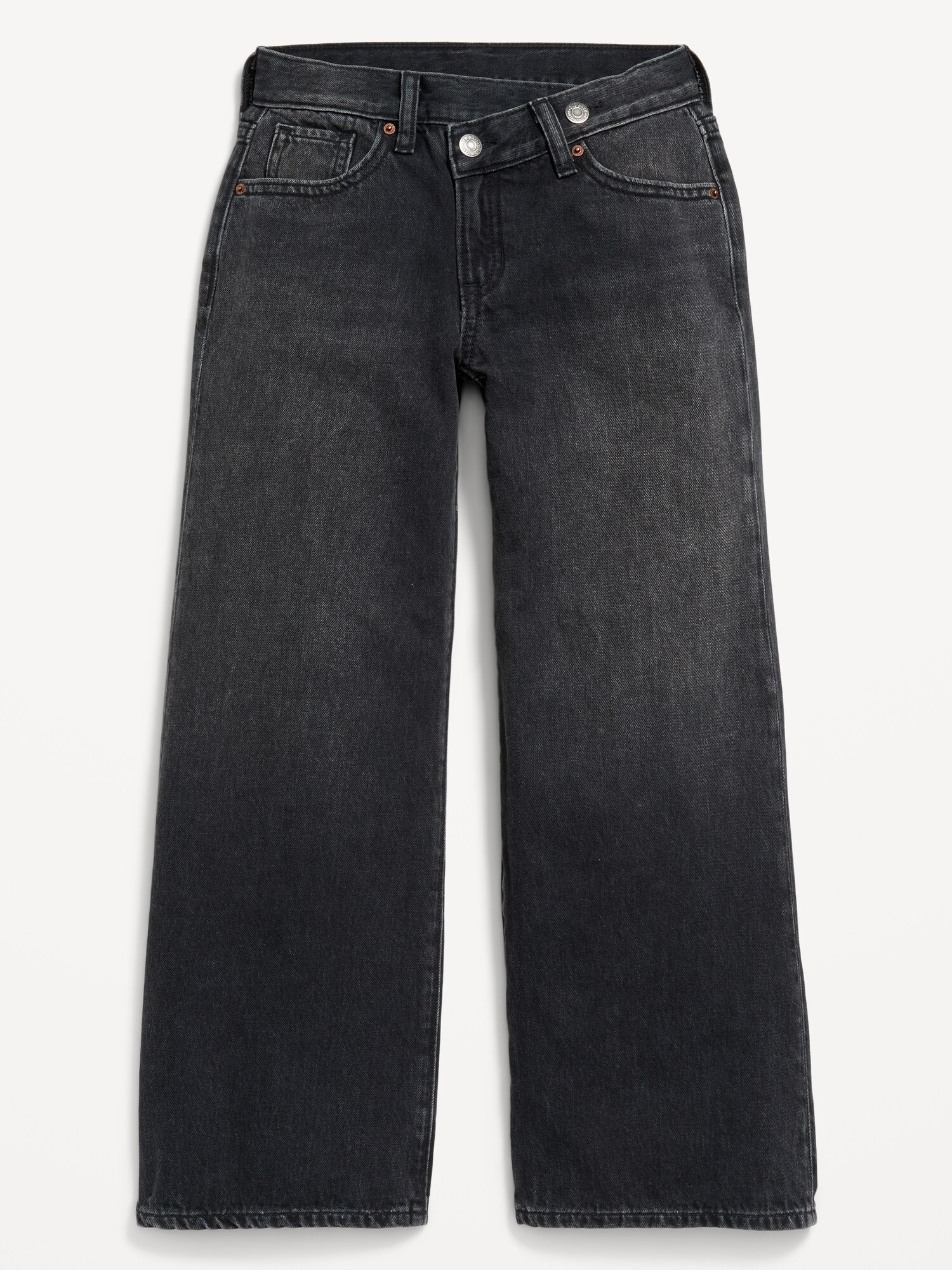 Джинсы Old Navy Super Baggy Wide-Leg Embroidered Jeans для девочек, цвет: Чёрный варёный — фото 4