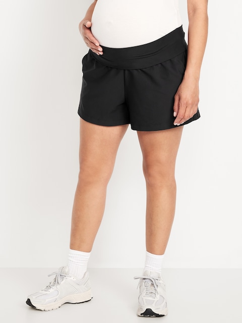 Maternity Rollover-Waist PowerSoft Shorts -- 3-inch inseam - Black Jack