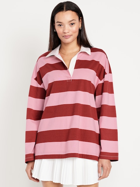 Oversized Rugby Polo - Pink Stripe