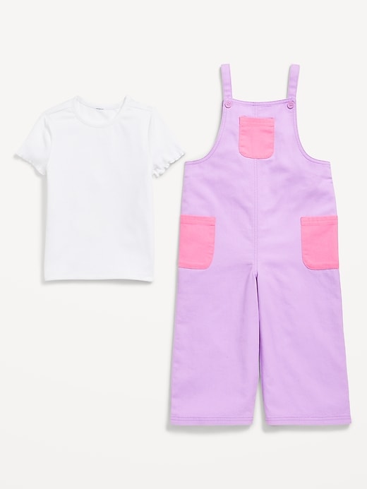 Image number 3 showing, Short-Sleeve T-Shirt and Pocket Jumpsuit Set for Toddler Girls