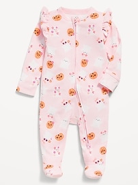 Image number 1 showing, 2-Way-Zip Sleep & Play Ruffle-Shoulder Footed One-Piece for Baby