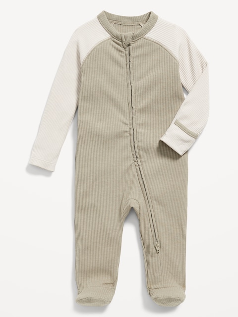 Ribbed 2-Way-Zip Sleep & Play Footed One-Piece for Baby - Sand Dollar