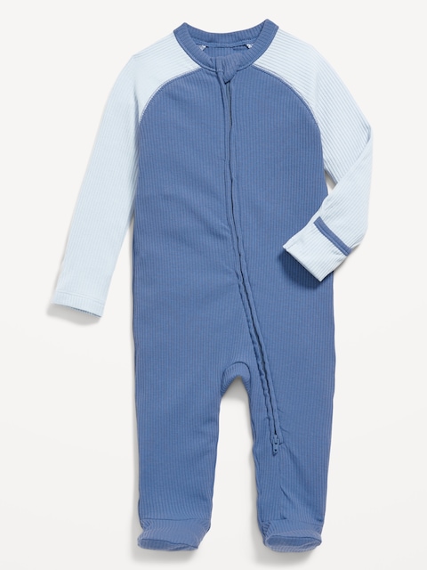 Ribbed 2-Way-Zip Sleep & Play Footed One-Piece for Baby - Cowboy Blue