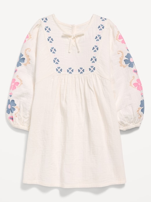 Image number 1 showing, Long-Sleeve Double-Weave Embroidered Swing Dress for Girls