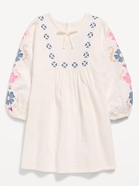 Image number 2 showing, Long-Sleeve Double-Weave Embroidered Swing Dress for Girls