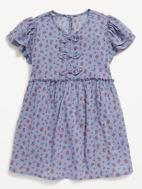 Image number 1 showing, Printed Short-Sleeve Ruffled Bow Dress for Toddler Girls