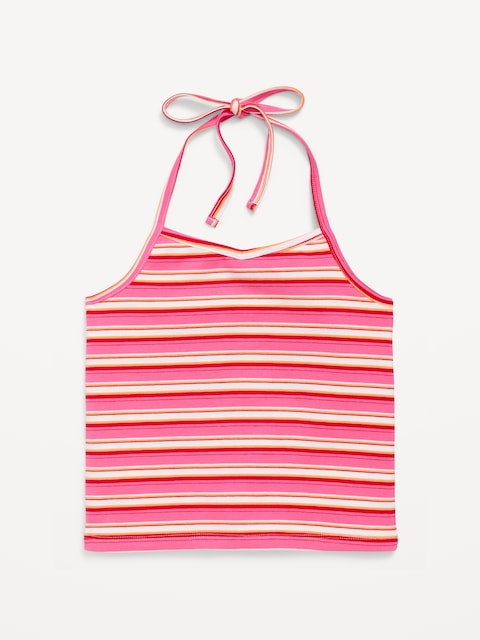 Jersey Halter Top for Girls - Pink Stripe