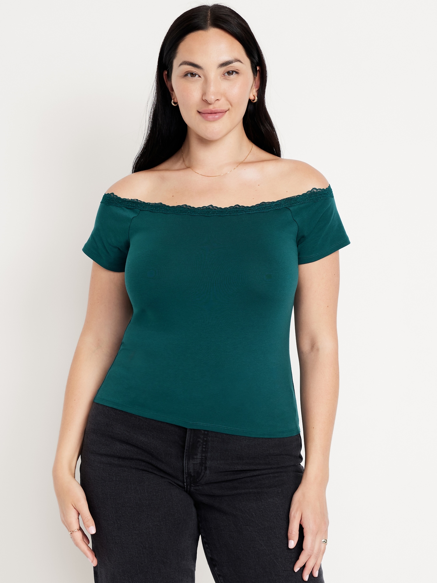 Off-Shoulder Lace-Trim Top | Old Navy