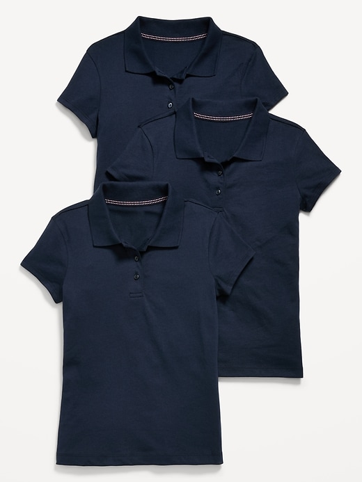 Image number 1 showing, School Uniform Jersey-Knit Polo Shirt 3-Pack for Girls
