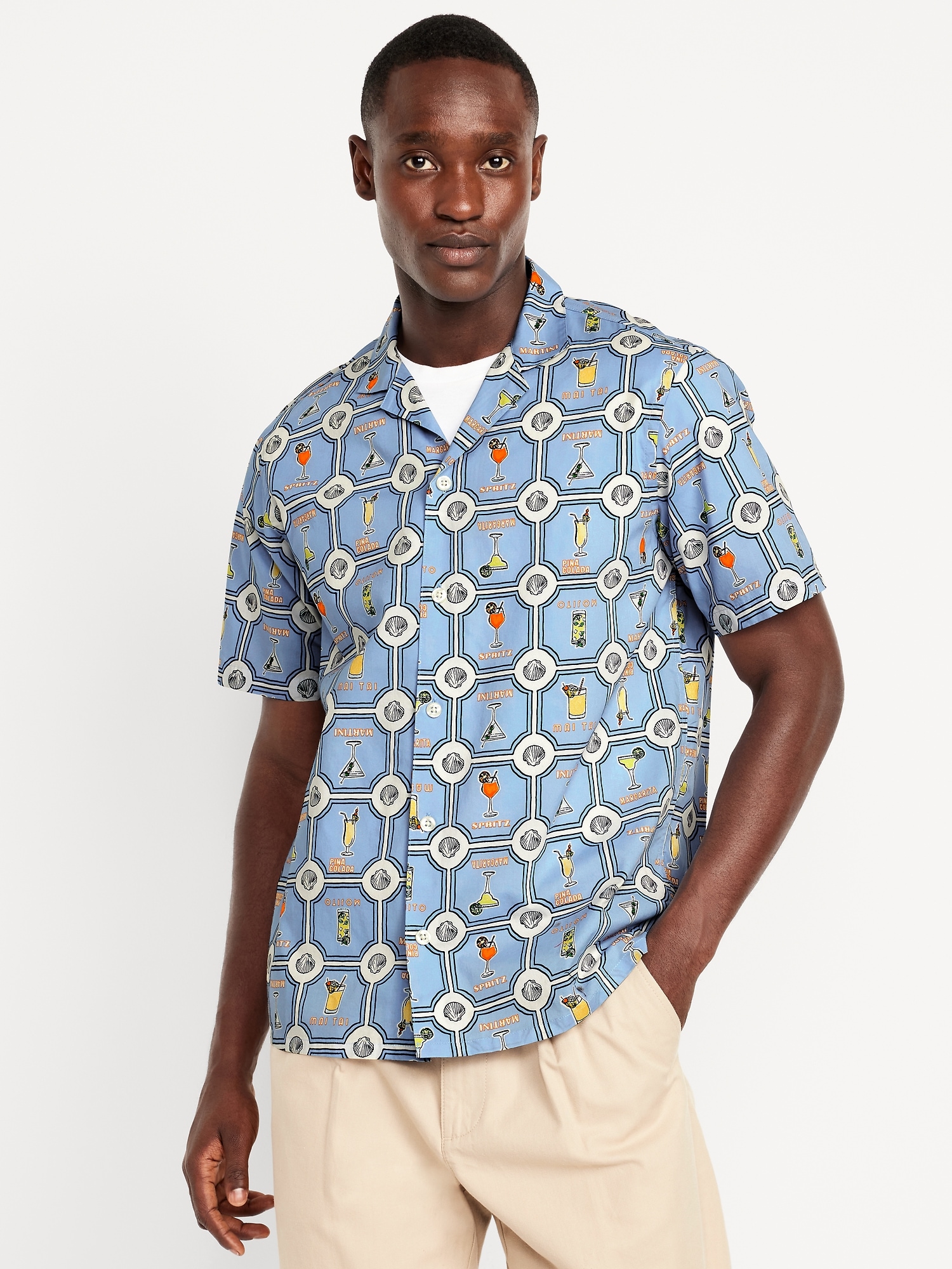 Short-Sleeve Embroidered Camp Shirt