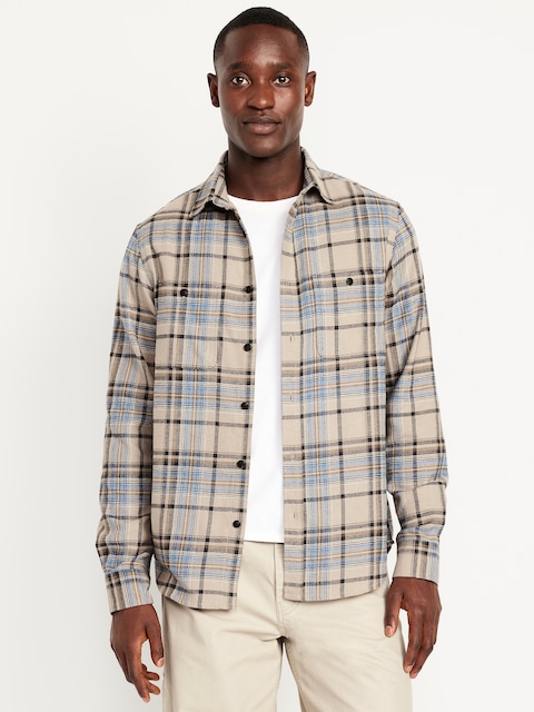 Plaid Flannel Pocket Shirt - Neutral Plaid