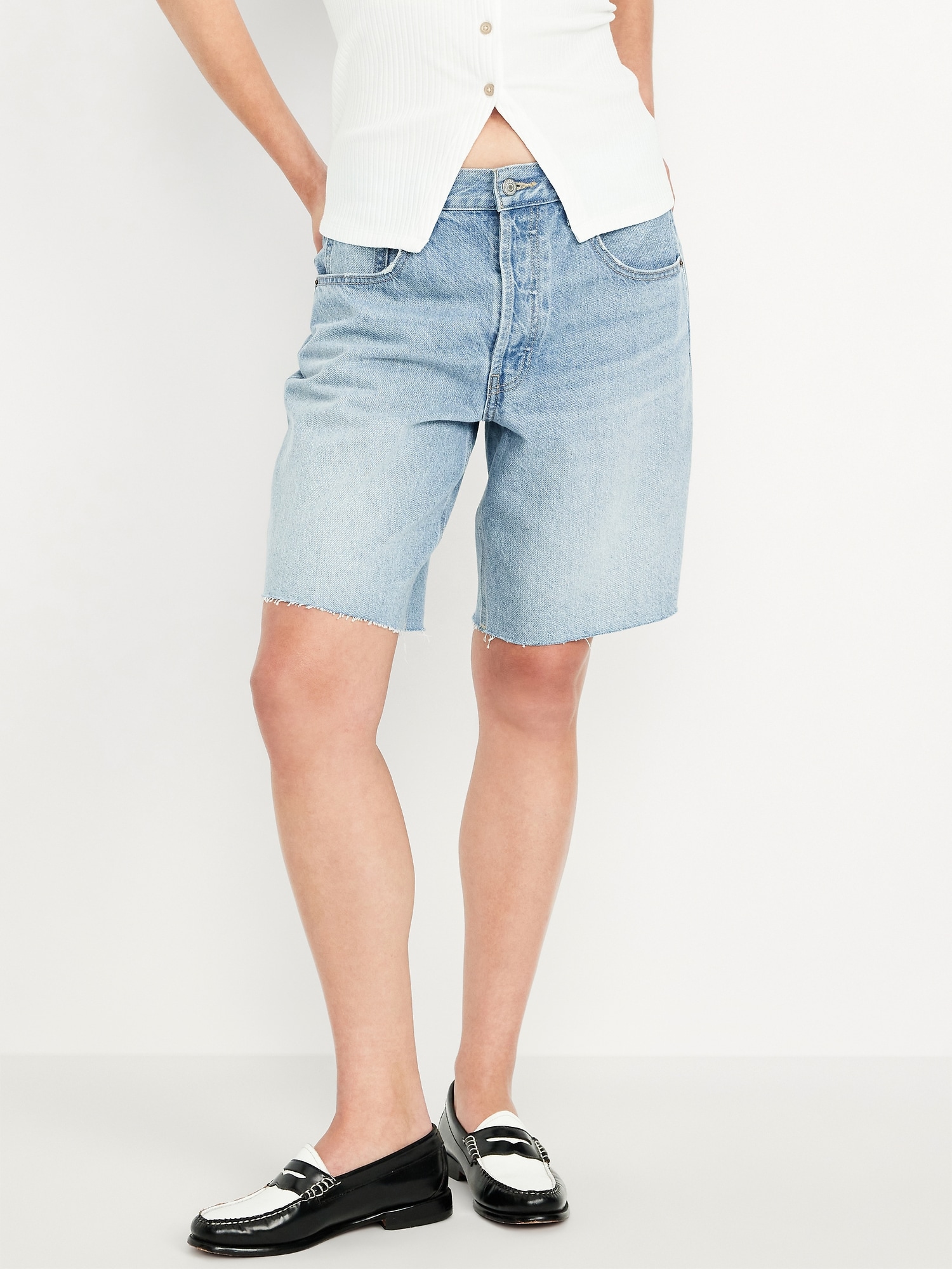 Mid-Rise Baggy Jean Bermuda Shorts -- 9-inch inseam